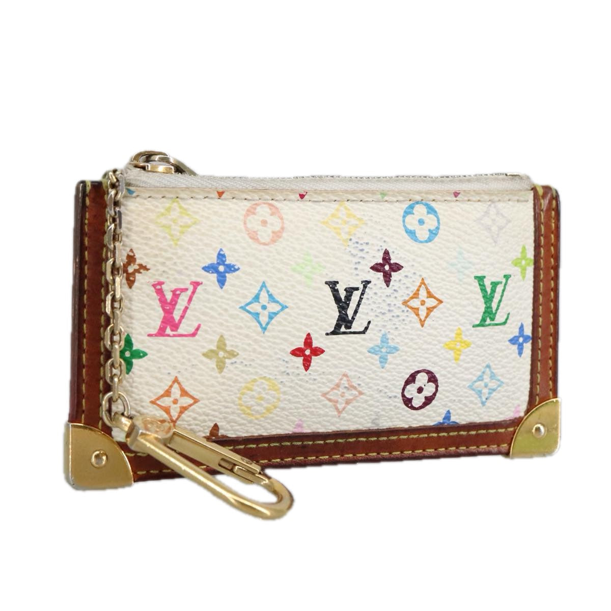 LOUIS VUITTON Multicolor Pochette Cles Coin Purse White M92655 LV hk1855