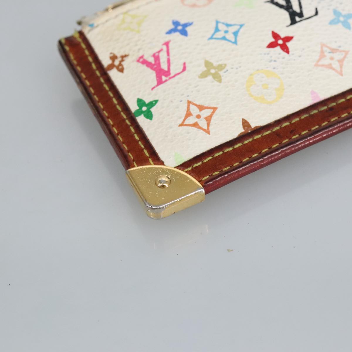 LOUIS VUITTON Multicolor Pochette Cles Coin Purse White M92655 LV hk1855