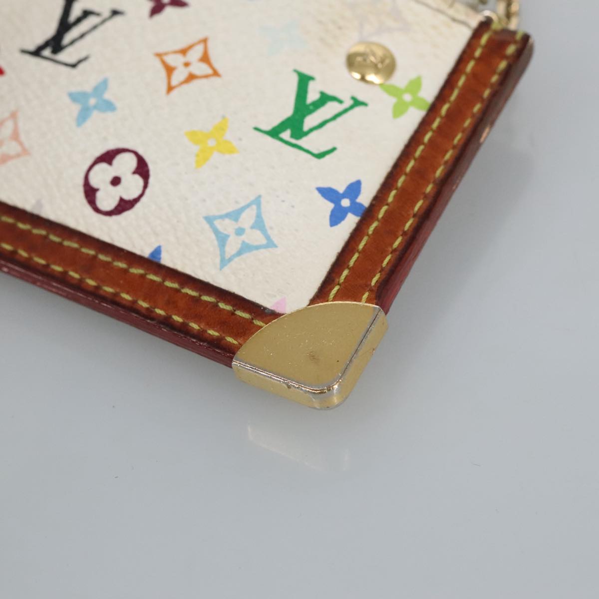 LOUIS VUITTON Multicolor Pochette Cles Coin Purse White M92655 LV hk1855