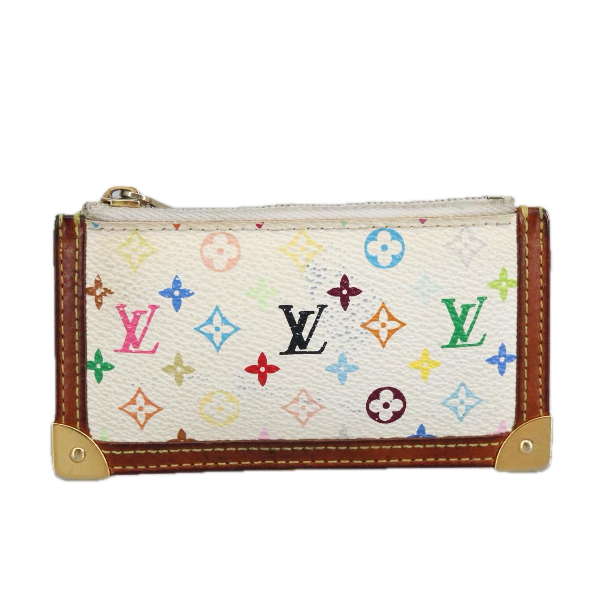 LOUIS VUITTON Multicolor Pochette Cles Coin Purse White M92655 LV hk1855