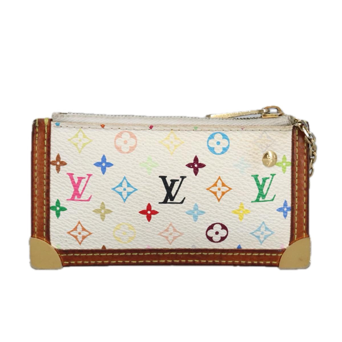 LOUIS VUITTON Multicolor Pochette Cles Coin Purse White M92655 LV hk1855