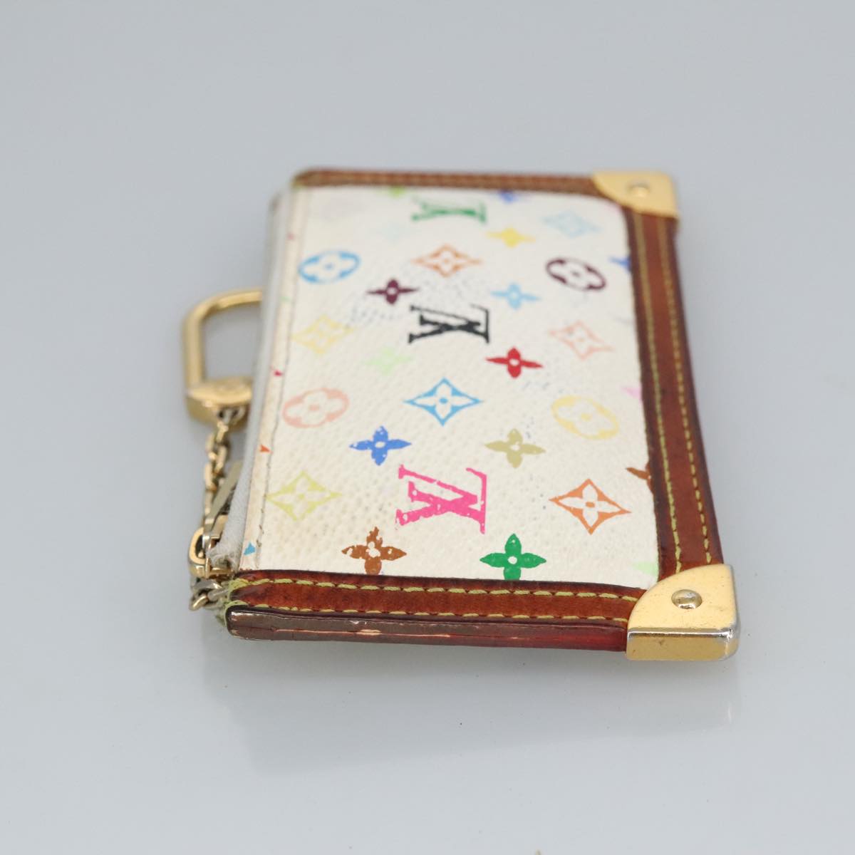 LOUIS VUITTON Multicolor Pochette Cles Coin Purse White M92655 LV hk1855