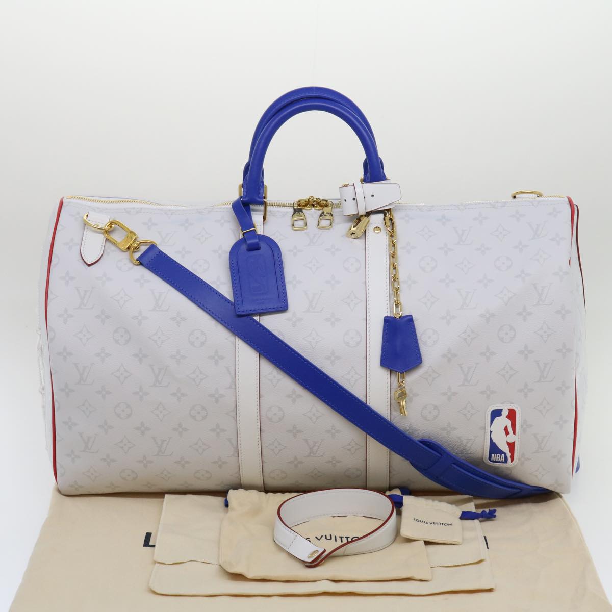 LOUIS VUITTON Monogram Keepall 55 Boston Bag White M45586 LVxNBA hs1077S