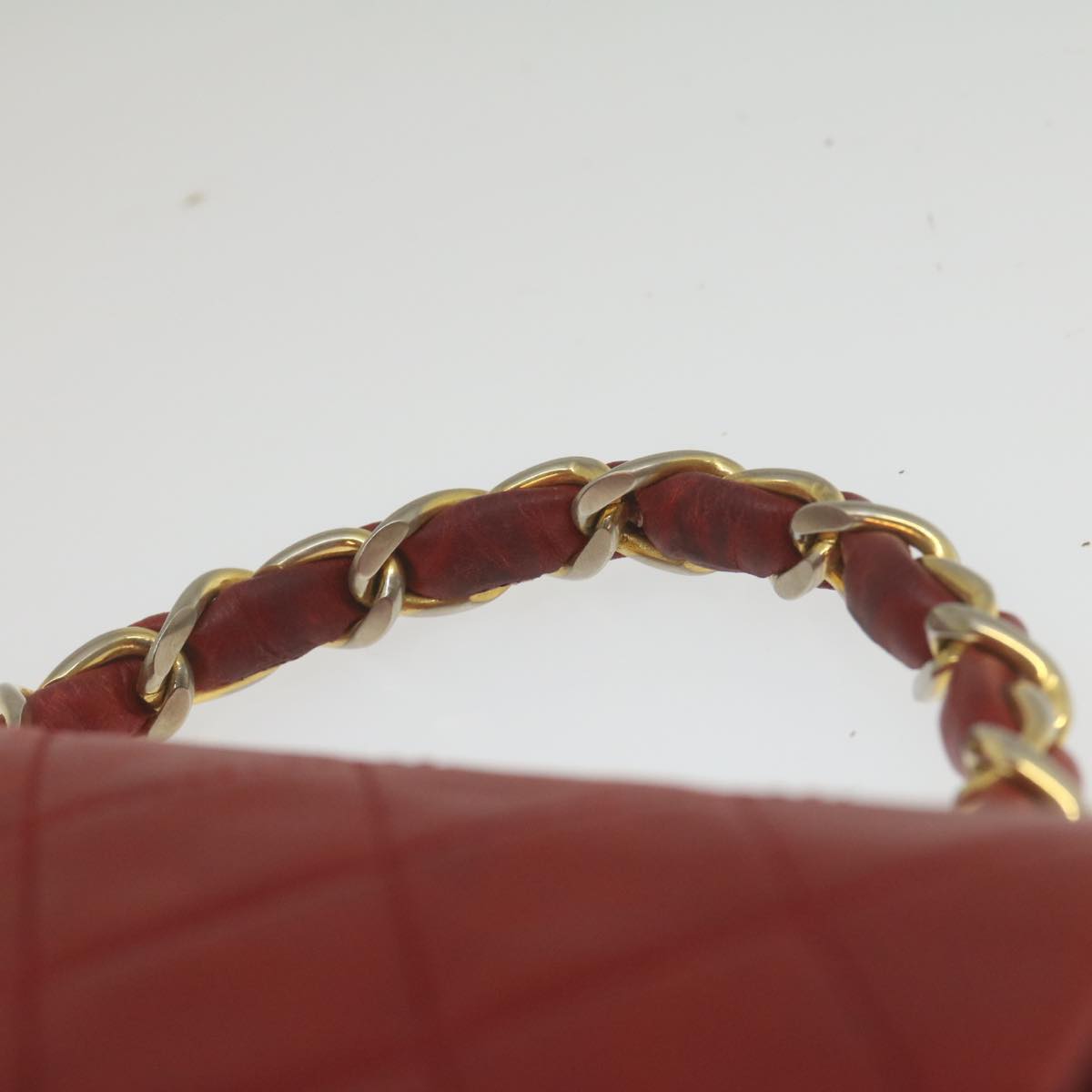CHANEL Mini Matelasse Chain Flap Hand Bag Lamb Skin Red Gold CC  hs688A