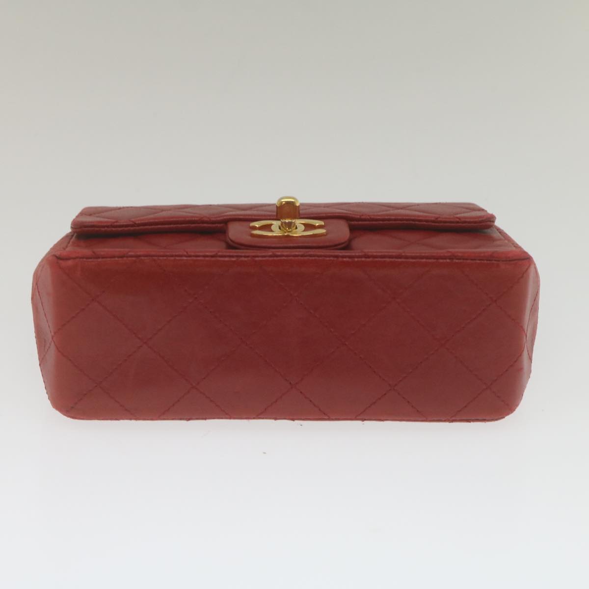 CHANEL Mini Matelasse Chain Flap Hand Bag Lamb Skin Red Gold CC  hs688A