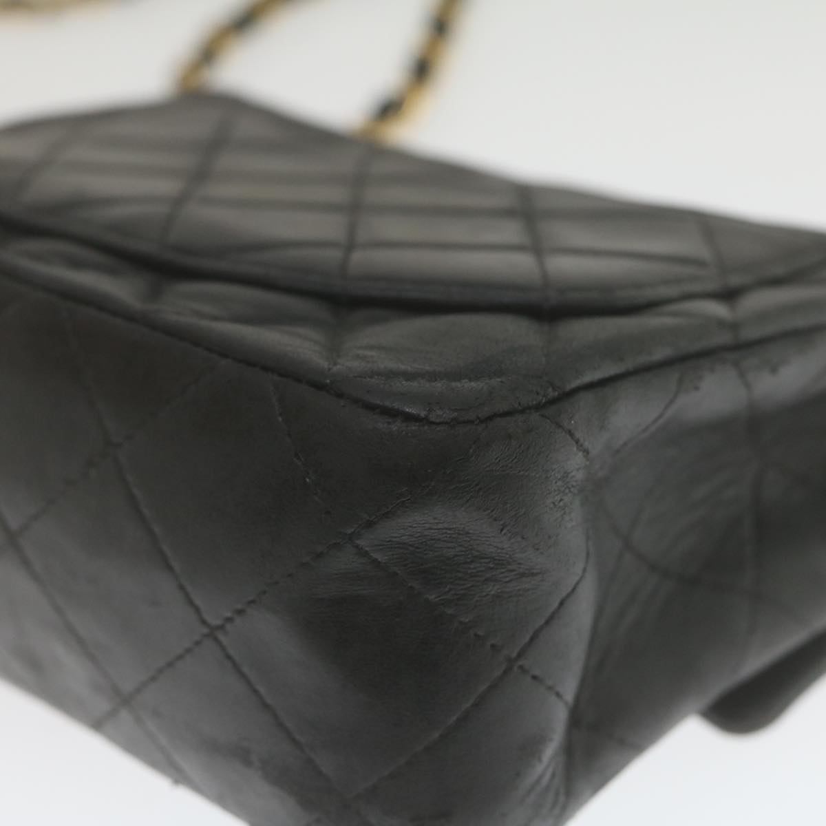 CHANEL Mini Matelasse Chain Flap Shoulder Bag Lamb Skin Black Gold  hs689A