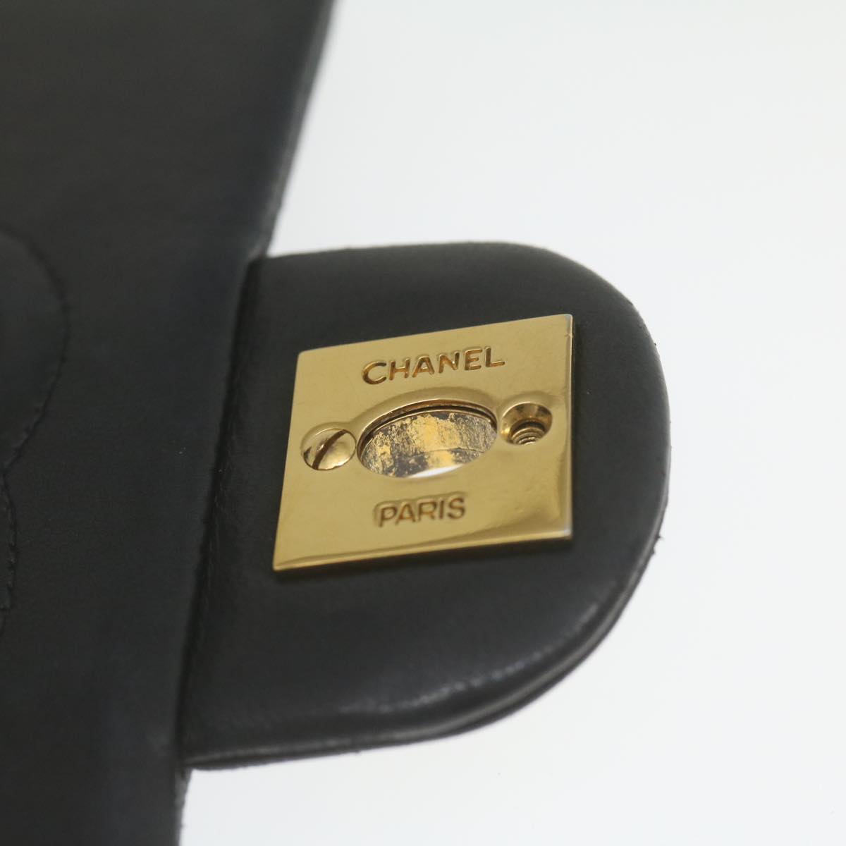 CHANEL Mini Matelasse Chain Flap Shoulder Bag Lamb Skin Black Gold  hs689A