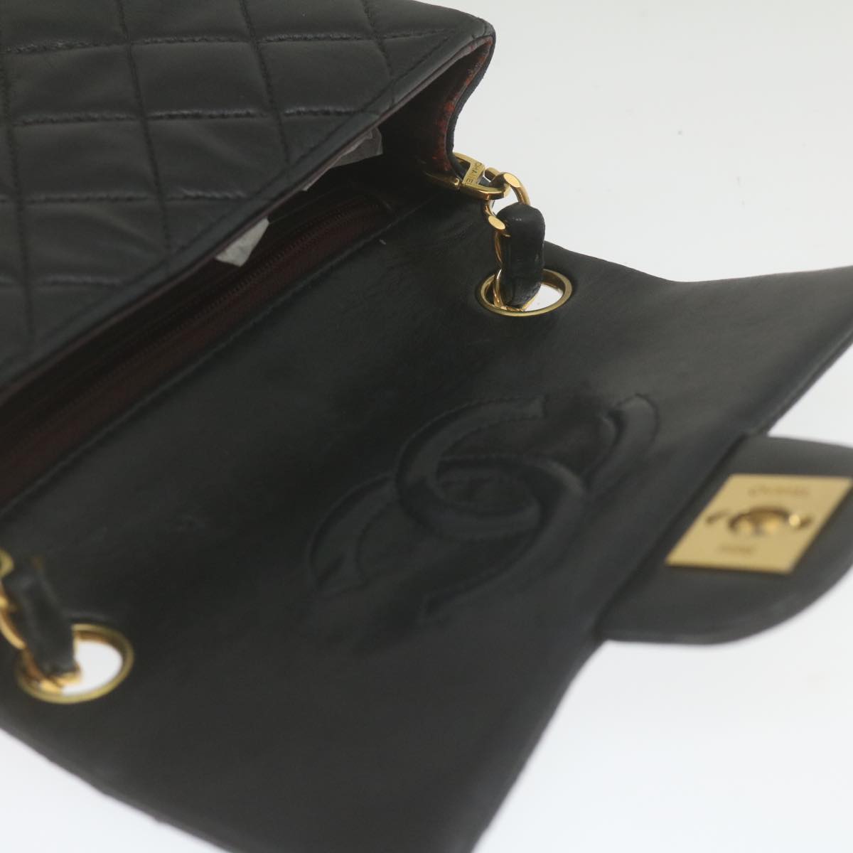 CHANEL Mini Matelasse Chain Flap Shoulder Bag Lamb Skin Black Gold  hs689A