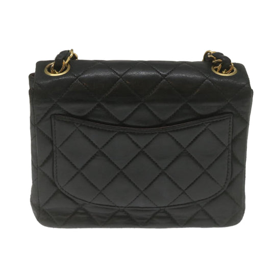 CHANEL Mini Matelasse Chain Flap Shoulder Bag Lamb Skin Black Gold  hs689A