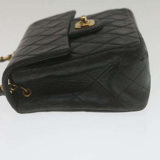 CHANEL Mini Matelasse Chain Flap Shoulder Bag Lamb Skin Black Gold  hs689A