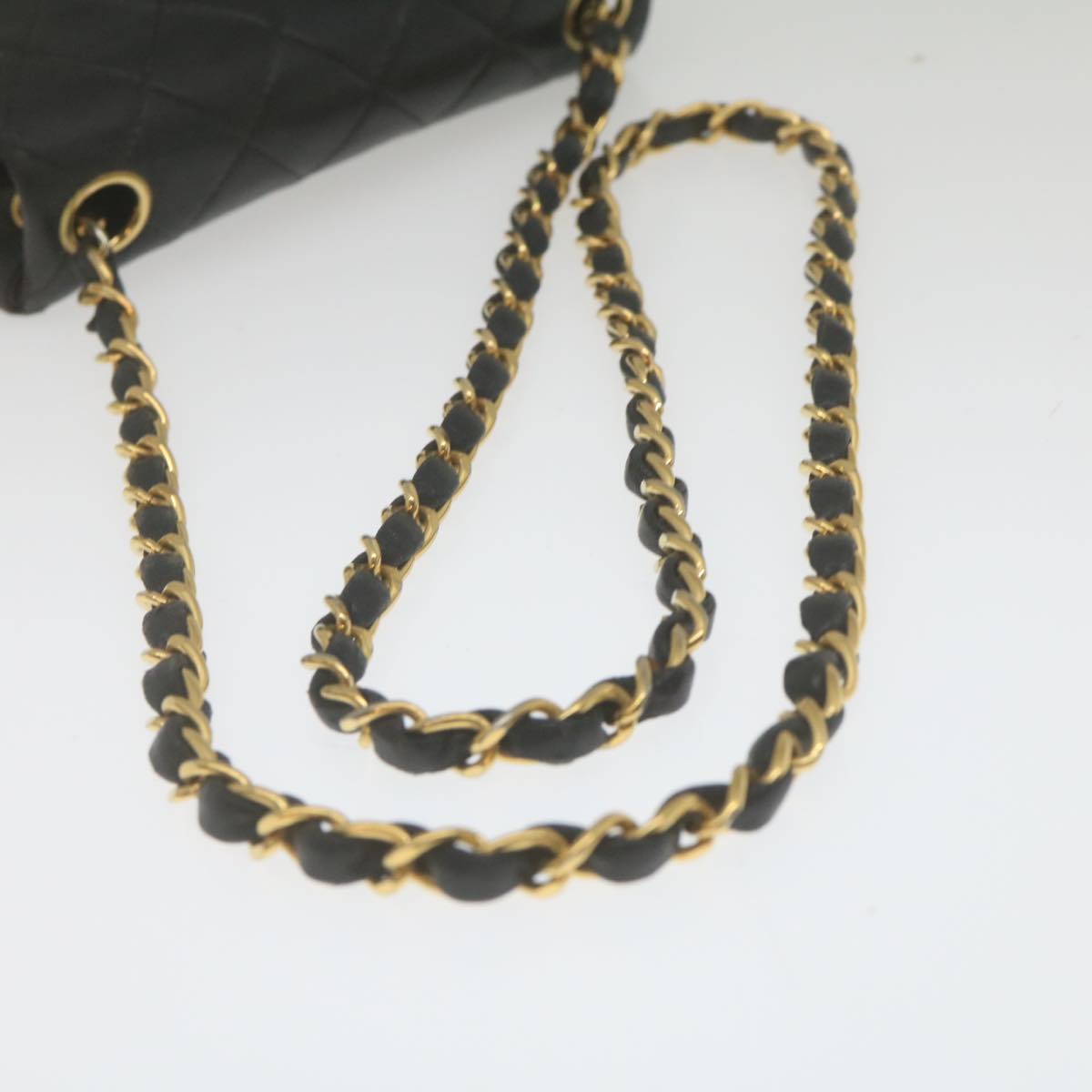 CHANEL Mini Matelasse Chain Flap Shoulder Bag Lamb Skin Black Gold  hs689A