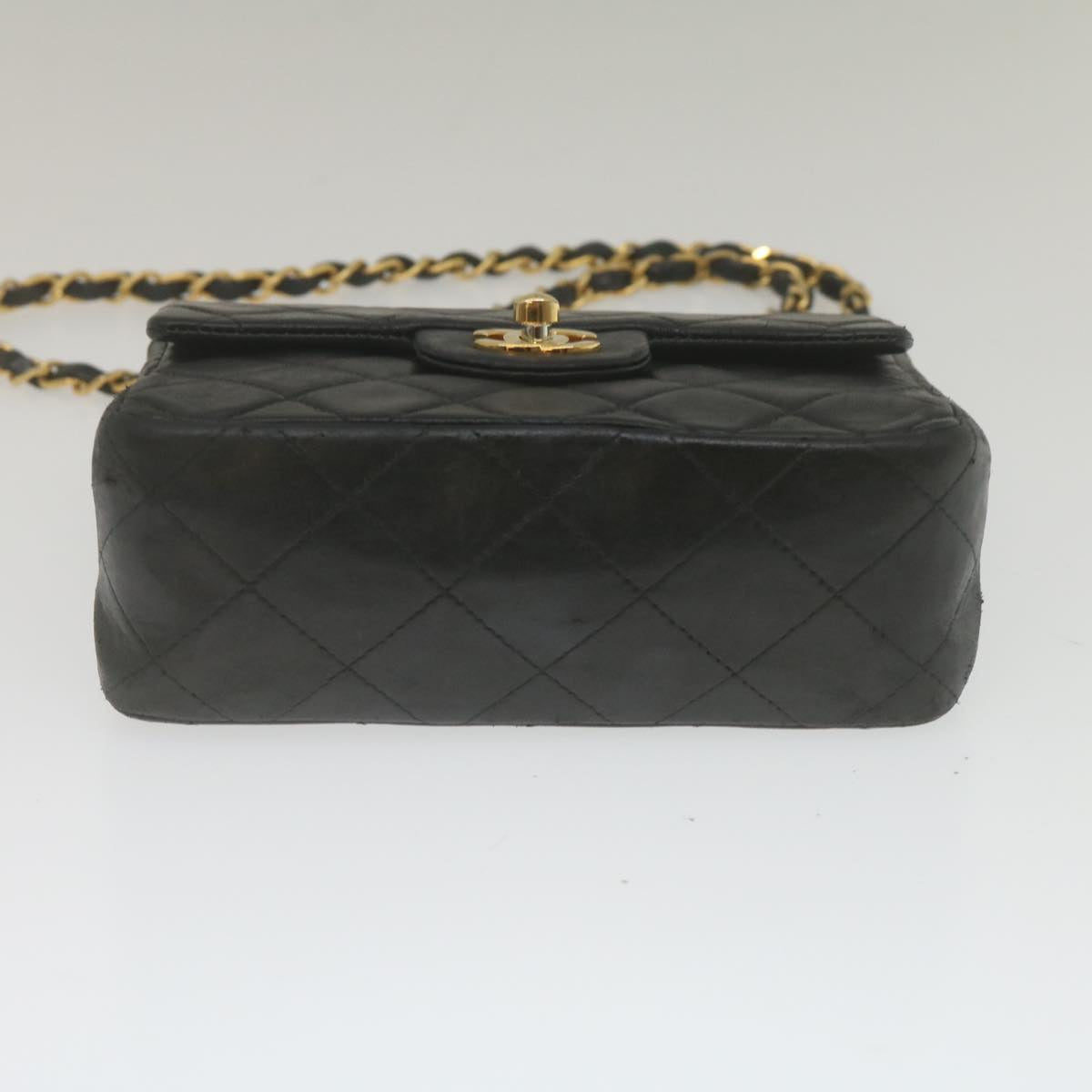 CHANEL Mini Matelasse Chain Flap Shoulder Bag Lamb Skin Black Gold  hs689A