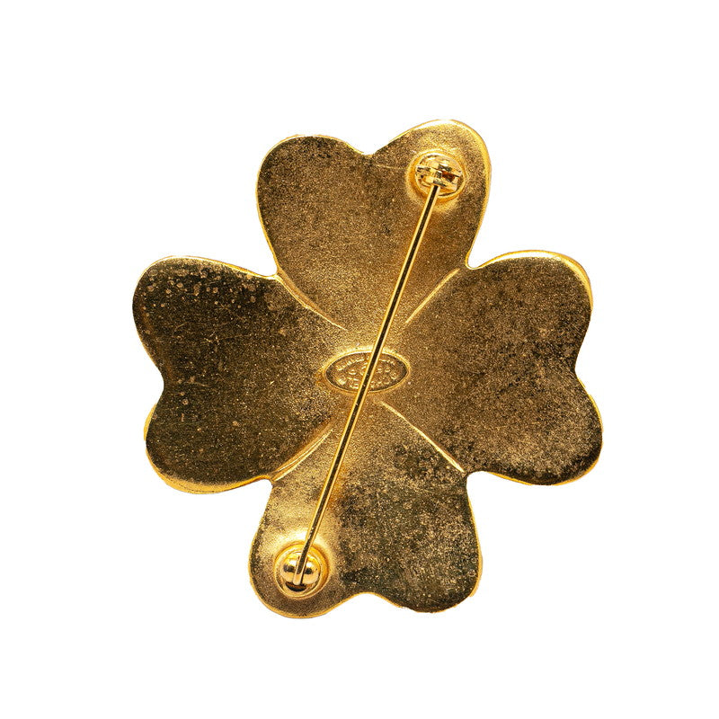 Chanel Vintage Coco Mark Flower Clover Brooch Gold Plated