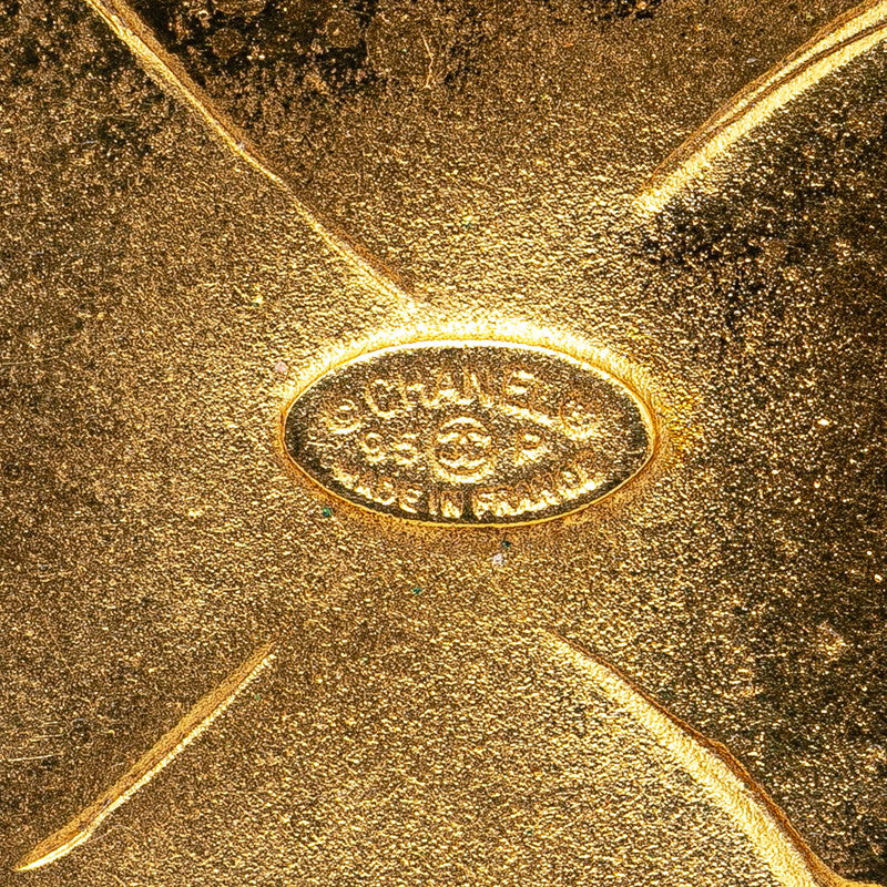 Chanel Vintage Coco Mark Flower Clover Brooch Gold Plated