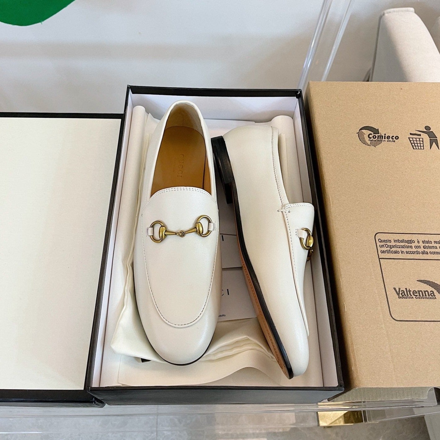 Luxury Gucci GG LOAFERS MULES WHITE BROWN SOLE