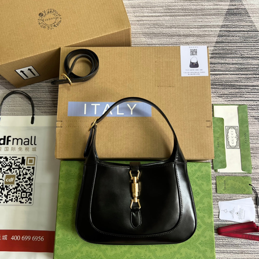 Luxury Gucci GG JACKIE SMALL 28 SHOULDER BAG IN BLACK CALFSKIN