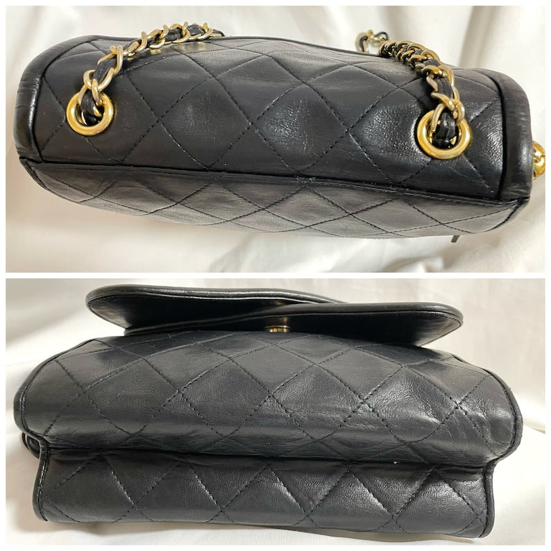 Luxury Chanel Vintage black fringe camera bag with double flaps