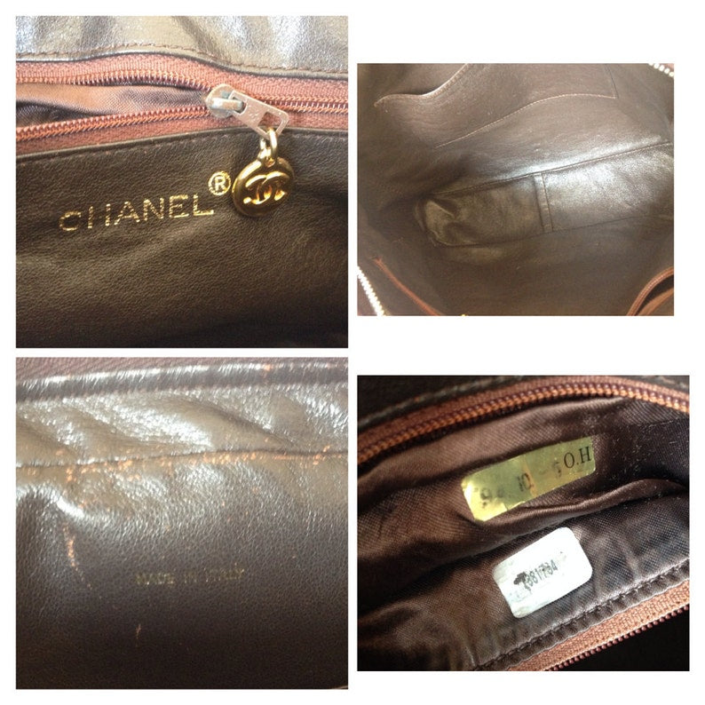 Luxury Chanel Vintage dark brown V stitch suede leather shoulder bag with CC stitch mark and long tassel
