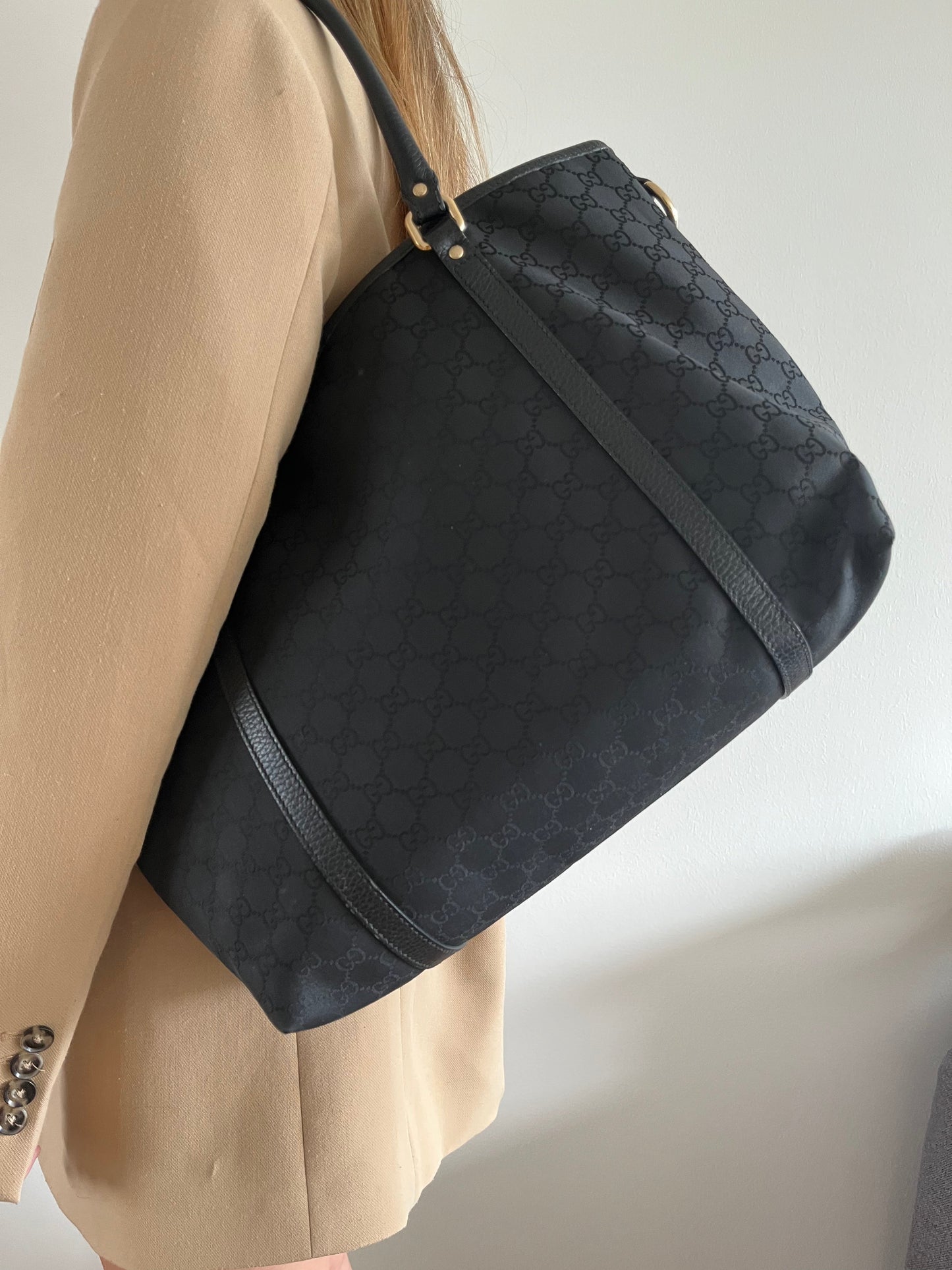 Luxury Gucci black GG nylon Jacquard