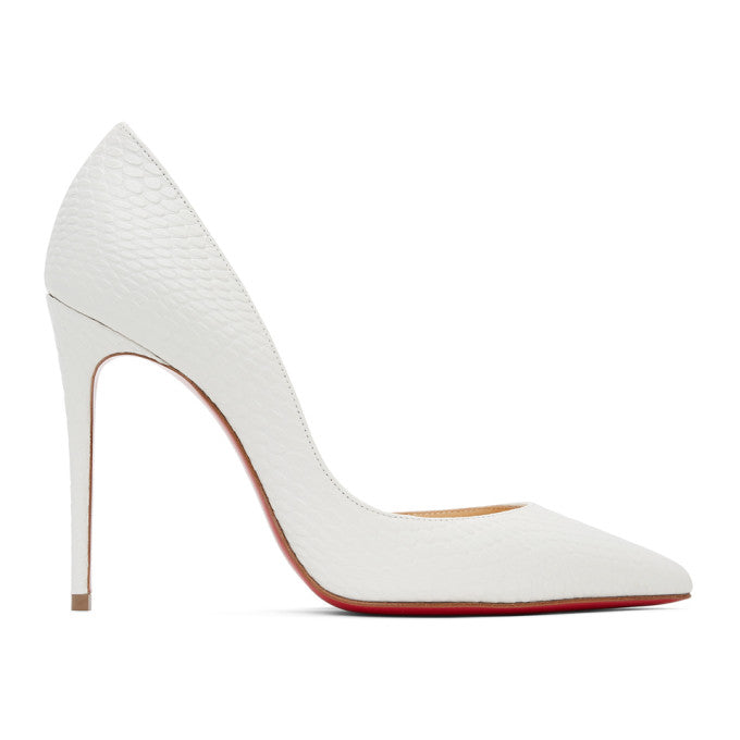 Christian Louboutin Iriza Snake Embossed White Heels