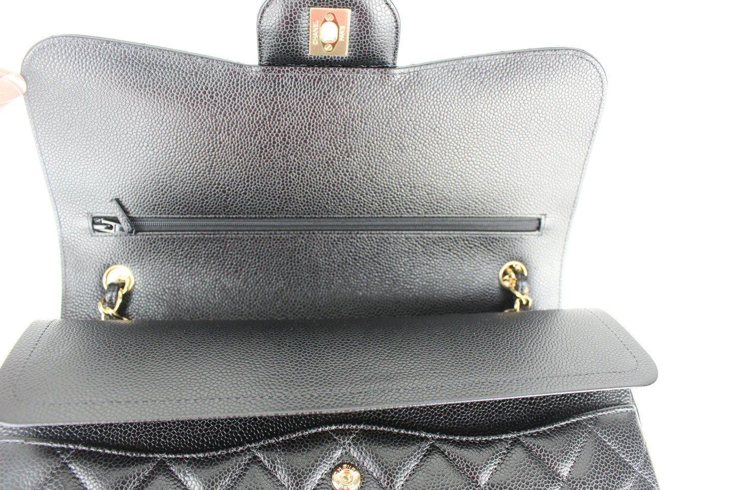 Chanel Large Classic Handbag in Black Grained Calfskin and Gold-Tone Metal