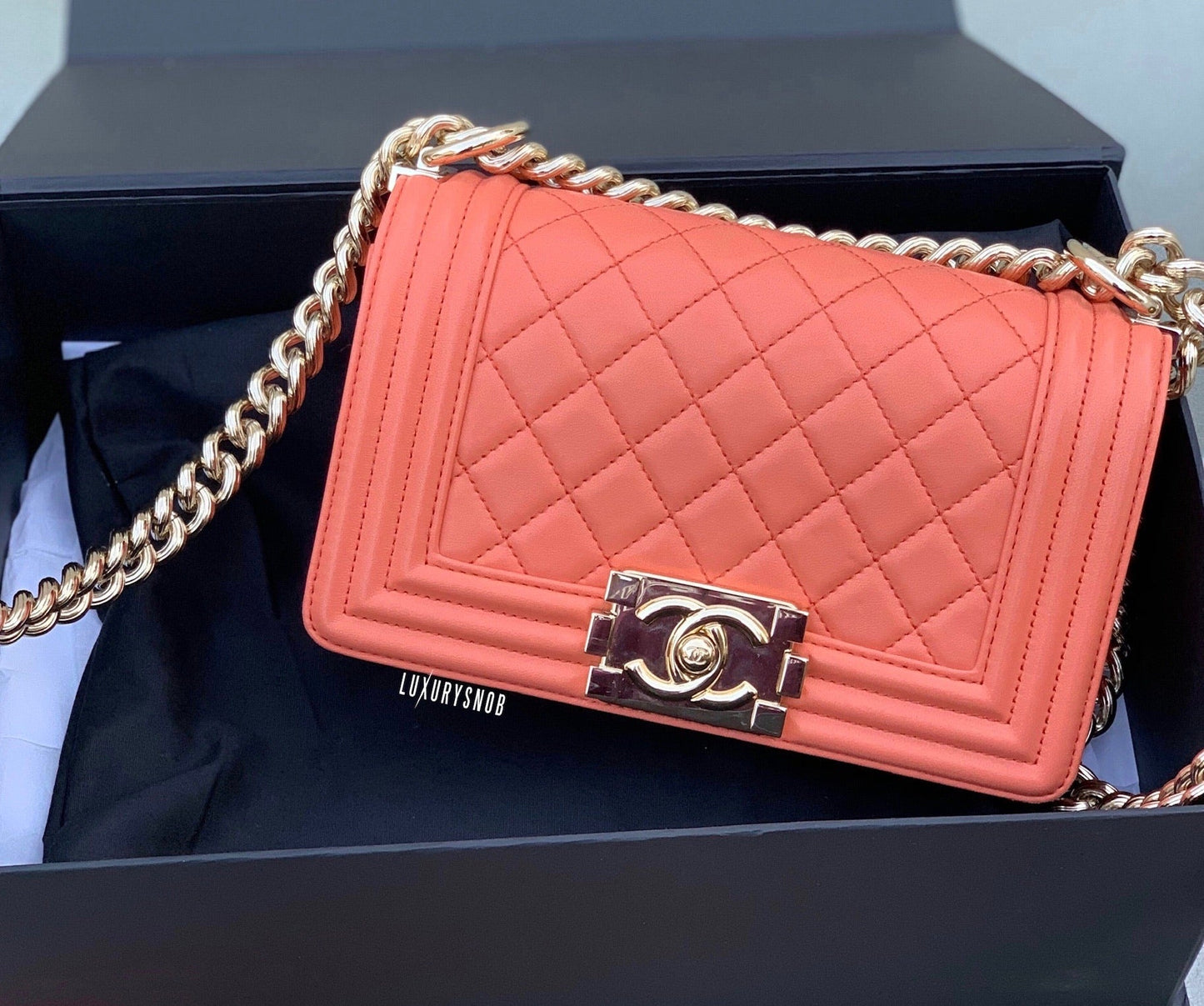 CHANEL SMALL BOY BAG LIGHT ORANGE