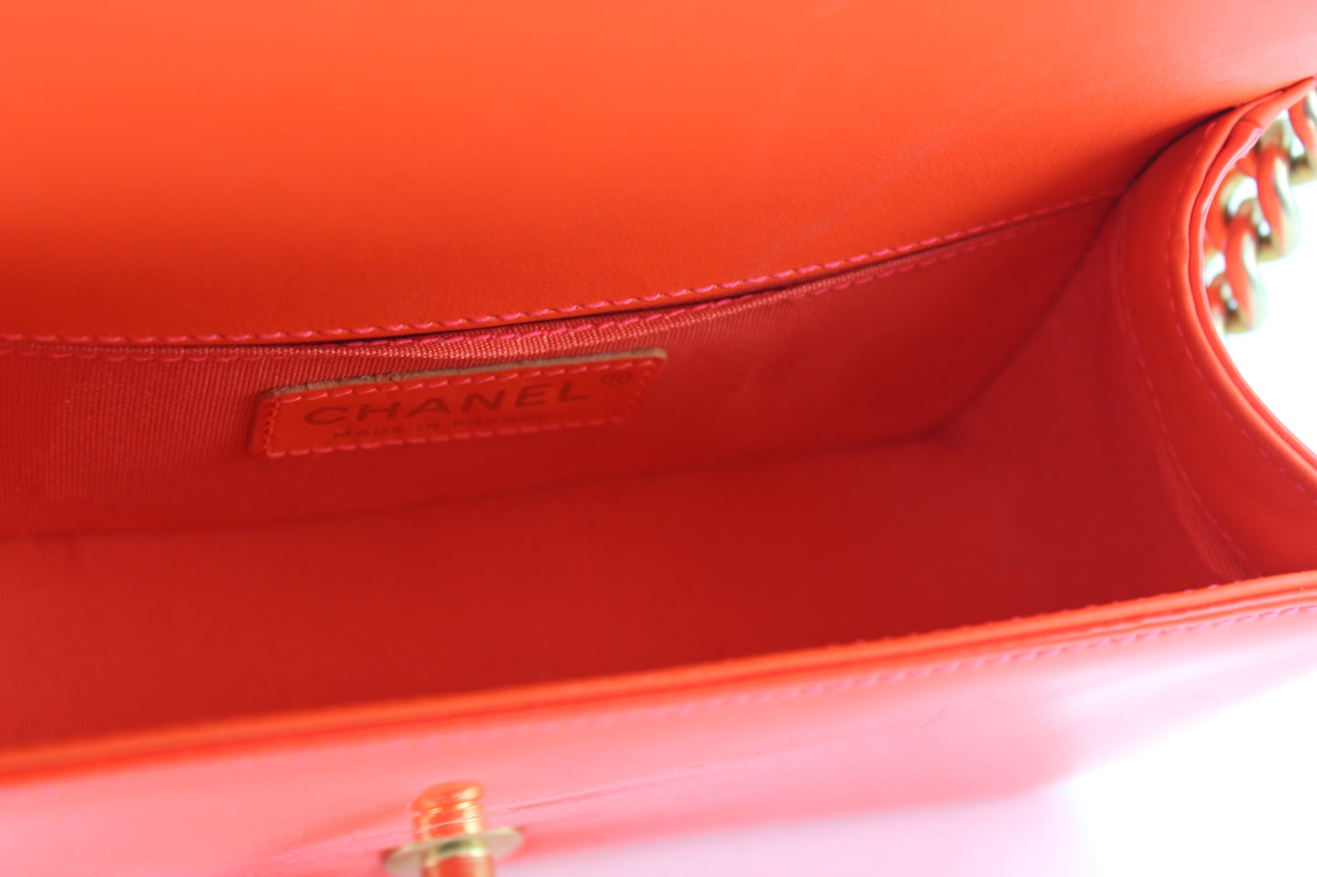 Chanel Patent Small Boy Bag Orange