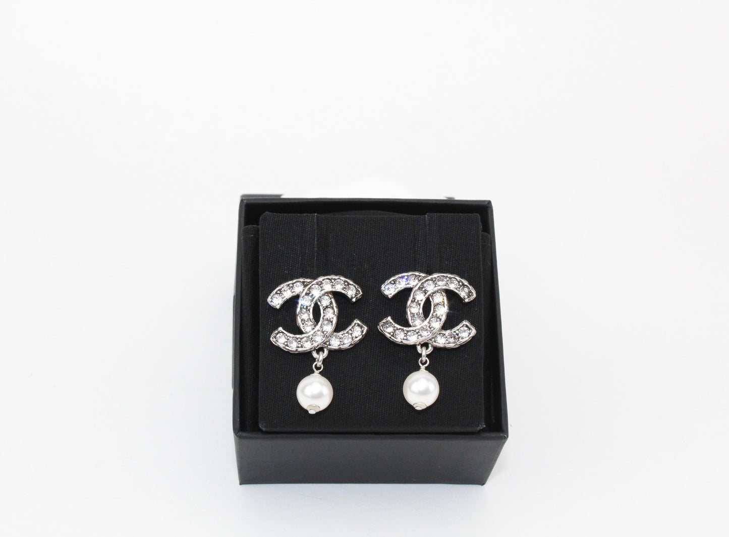 Chanel CC Silver and Pearl Earrings