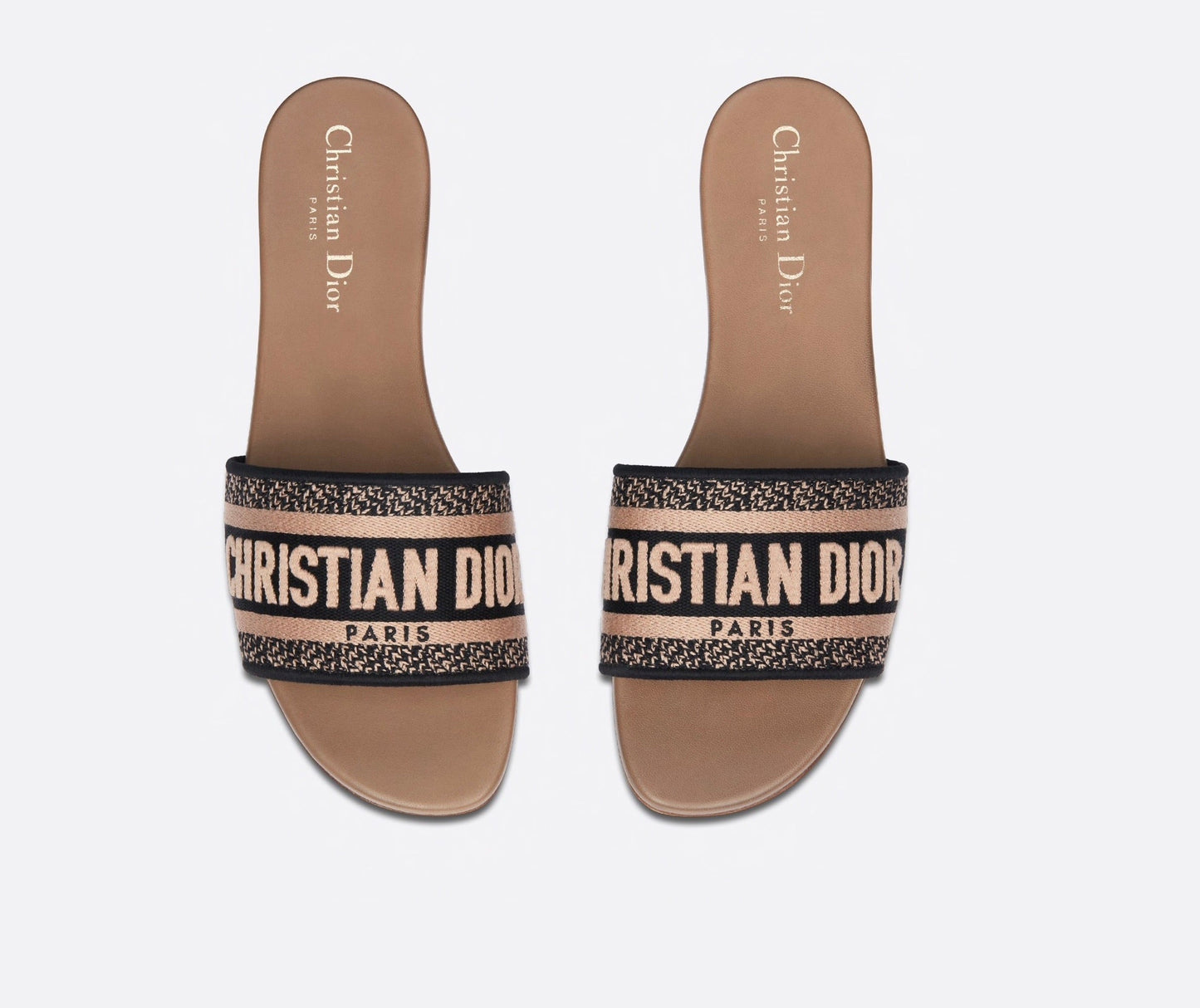 CHRISTIAN DIOR DWAY SLIDES BEIGE AND BLACK