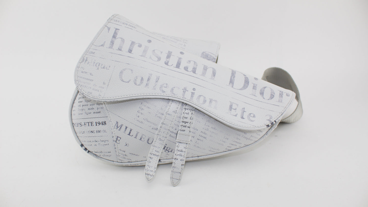 CHRISTIAN DIOR SADDLE BAG WHITE GRAINED CALFSKIN WITH DIOR AND DANIEL ARSHAM PRINT