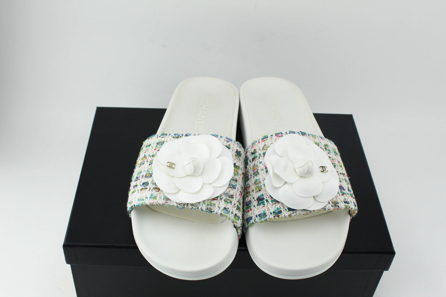 Chanel Tweed Grosgrain slides