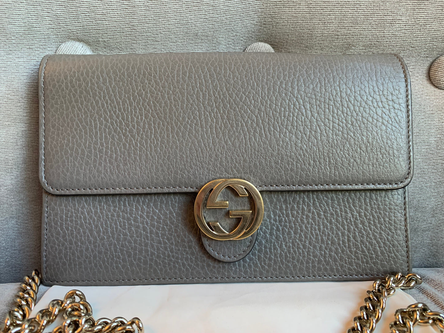 Luxury Gucci Dollar Grey Interlocking Chain Wallet
