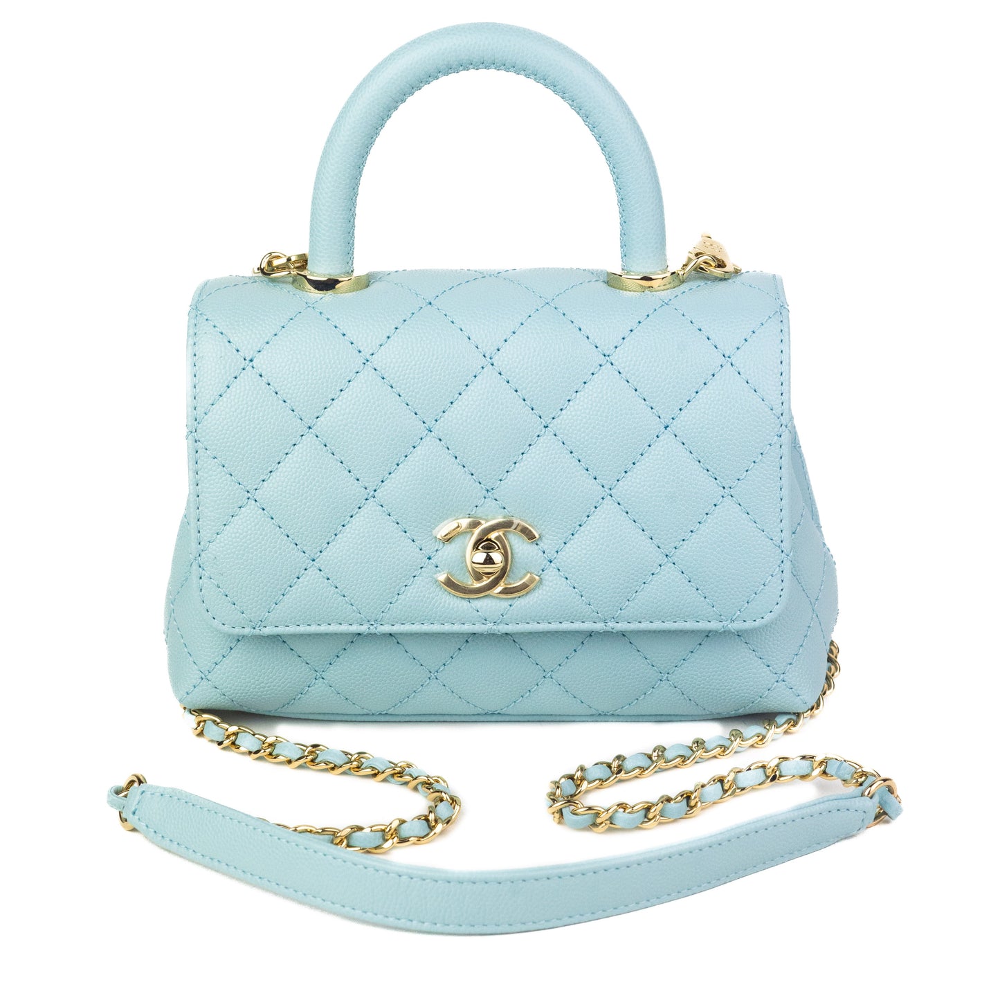 Chanel Mini Top Handle Flap Bag in light blue
