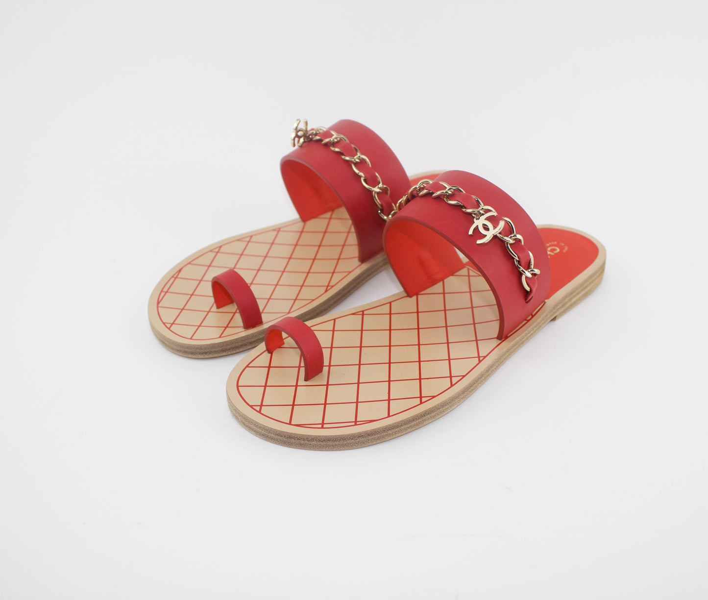 CHANEL FLAT TOE RING THONG W/ CHAIN EMBELLISHMENT
