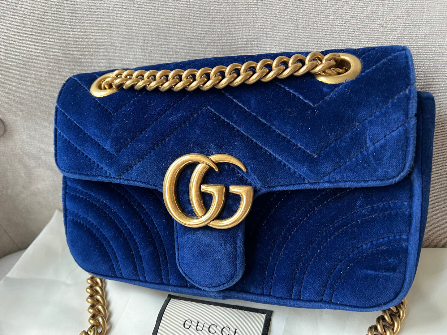 Luxury Gucci GG Blue Velvet Marmont Mini Shoulder Bag ( 1295)