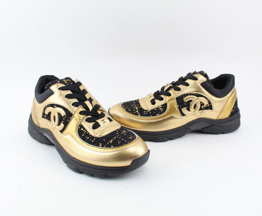 Chanel Cross Trainer Sneakers Black and Gold