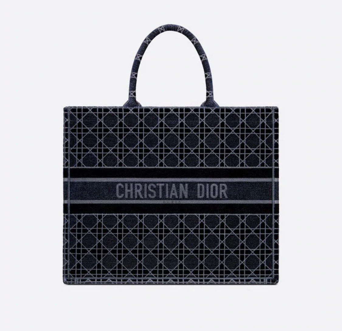 Dior Book tote Blue Cannage Embroidered Velvet