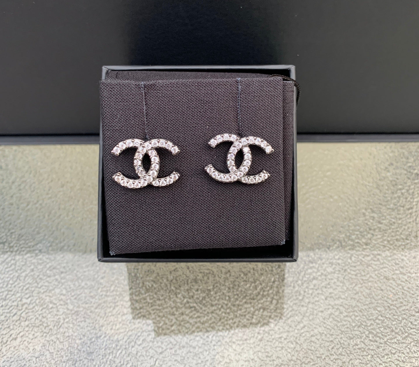 Chanel CC Ruthenium/ Crystal Earrings