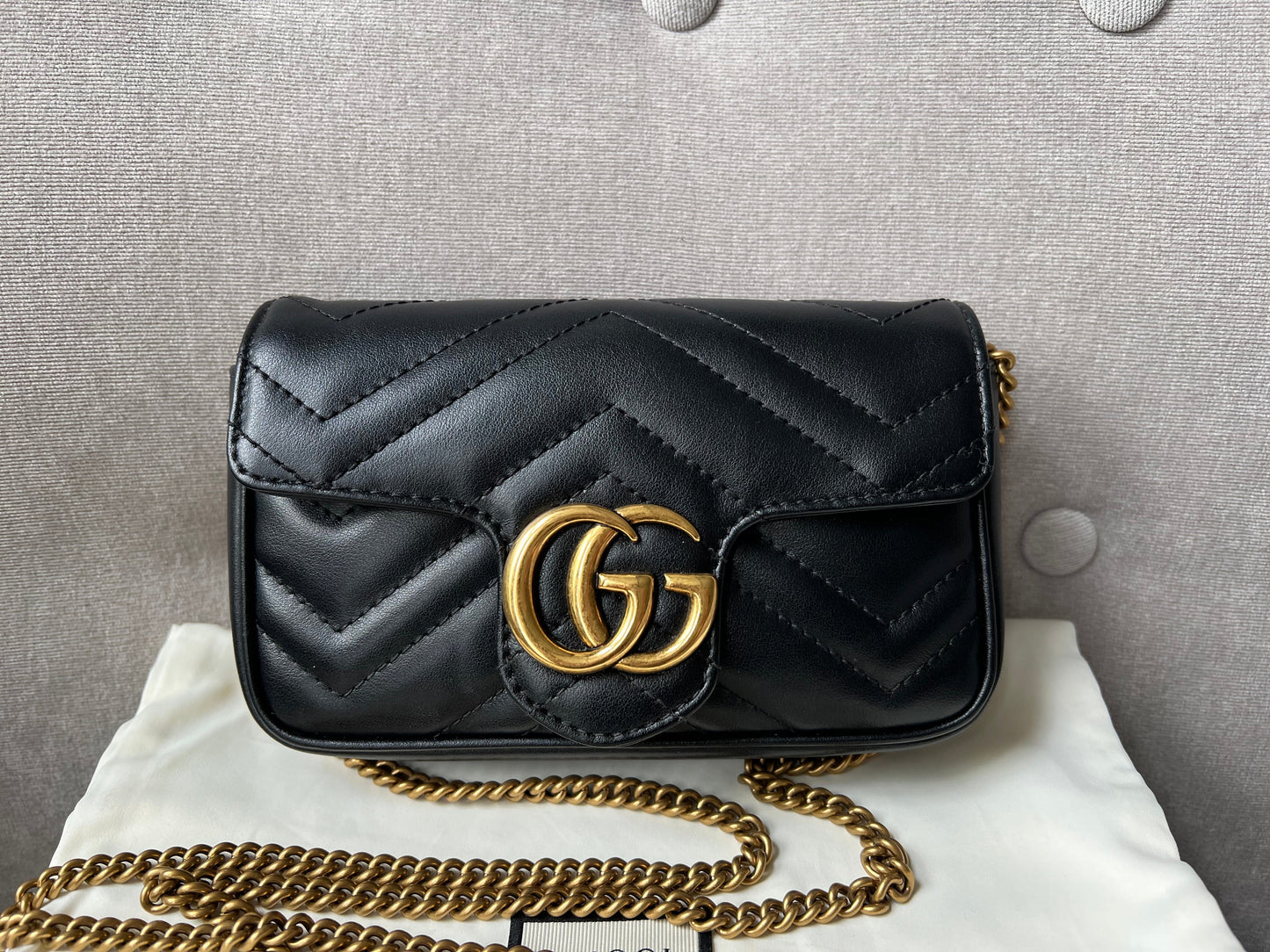 Luxury Gucci GG Black Marmont Super Mini Shoulder Bag