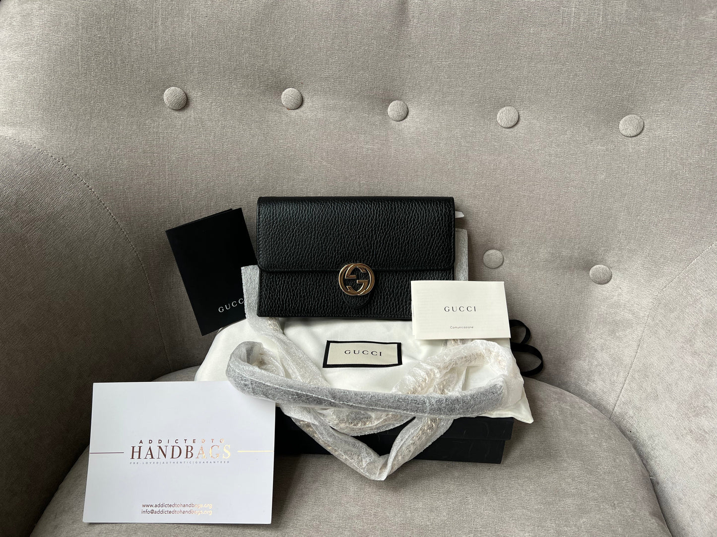 Luxury Gucci Black Interlocking Chain Wallet