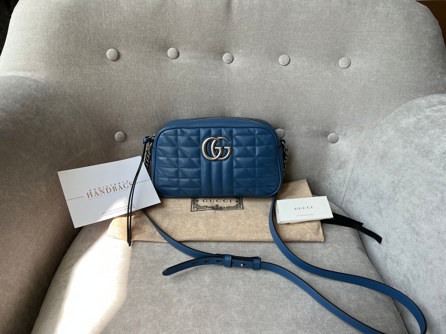 Luxury Gucci Aria GG Blue Marmont Small Shoulder Bag ( 1250)