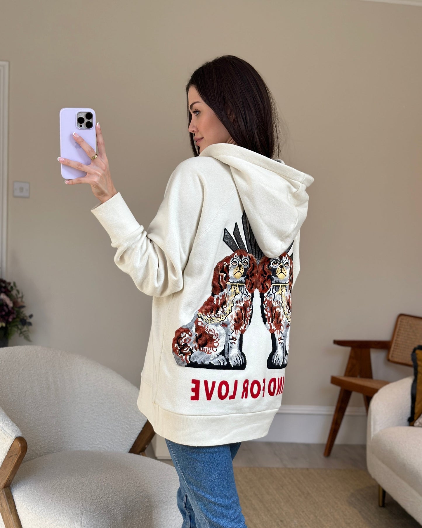 Luxury Gucci Cream Logo 'Blind For Love' Hoodie with Back Embroidery Detail Size M (UK 10)