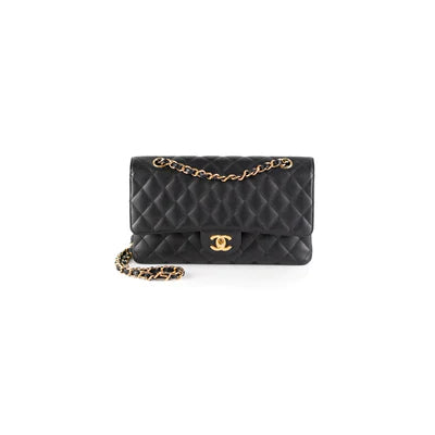 Luxury Chanel CAVIAR MEDIUM/LARGE CLASSIC FLAP BAG BLACK 24K PLATING