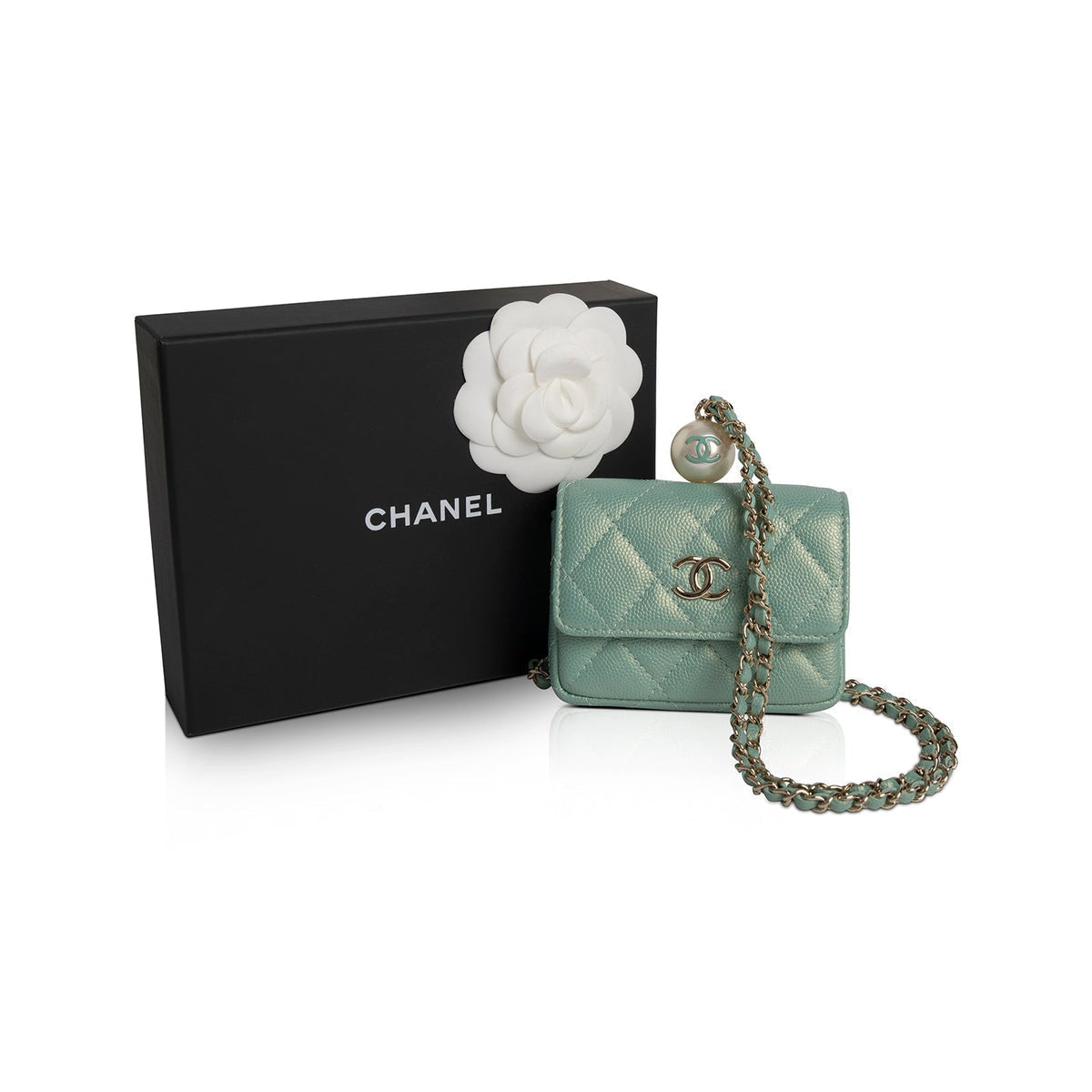 Luxury Chanel 2021 CC Pearl Coin Purse with Chain