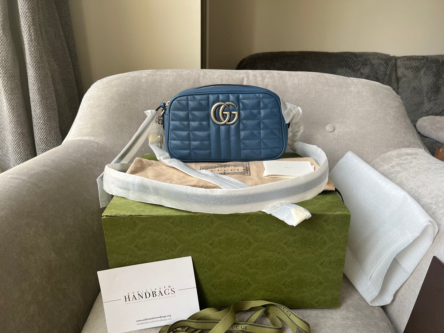 Luxury Gucci Aria GG Blue Marmont Small Shoulder Bag ( 1250)