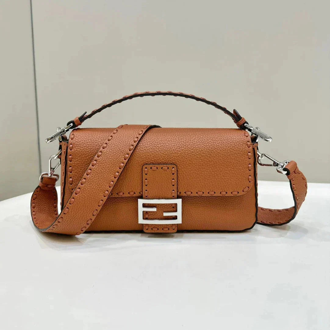 Luxury FendiBAGUETTE 27CM TAN CALFSKIN SILVER HARDWARE