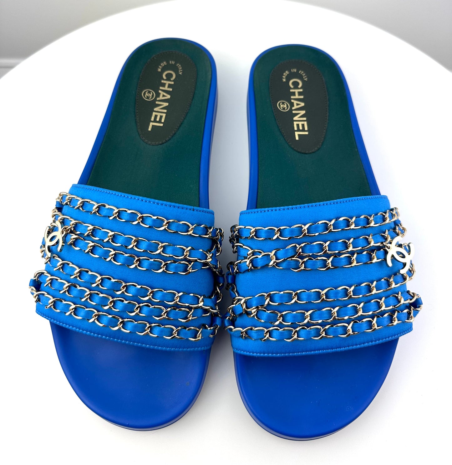 Chanel Satin Chain Slides