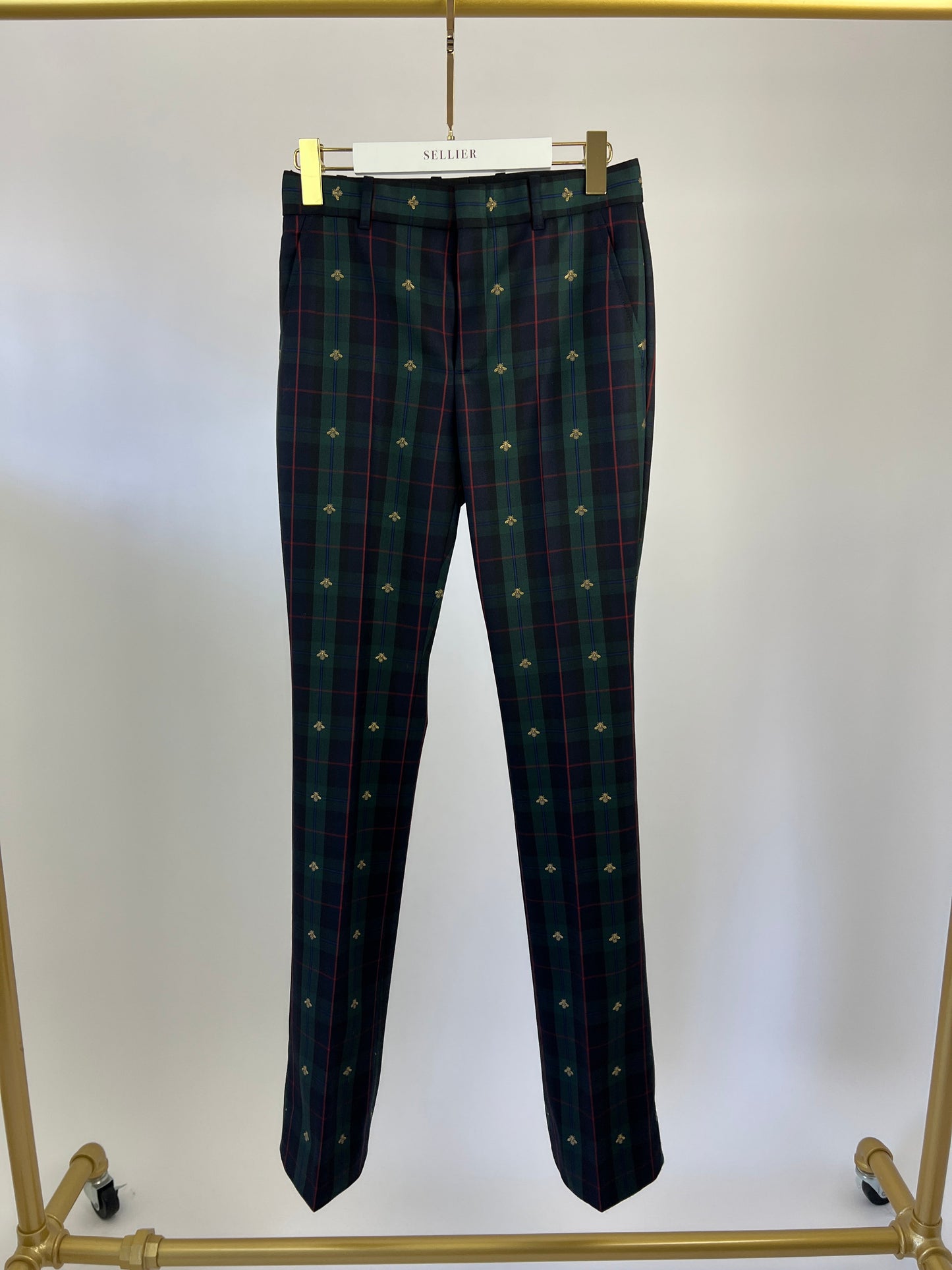 Luxury Gucci Green Check Tailored Flared Trousers Size IT 38 (UK 6)