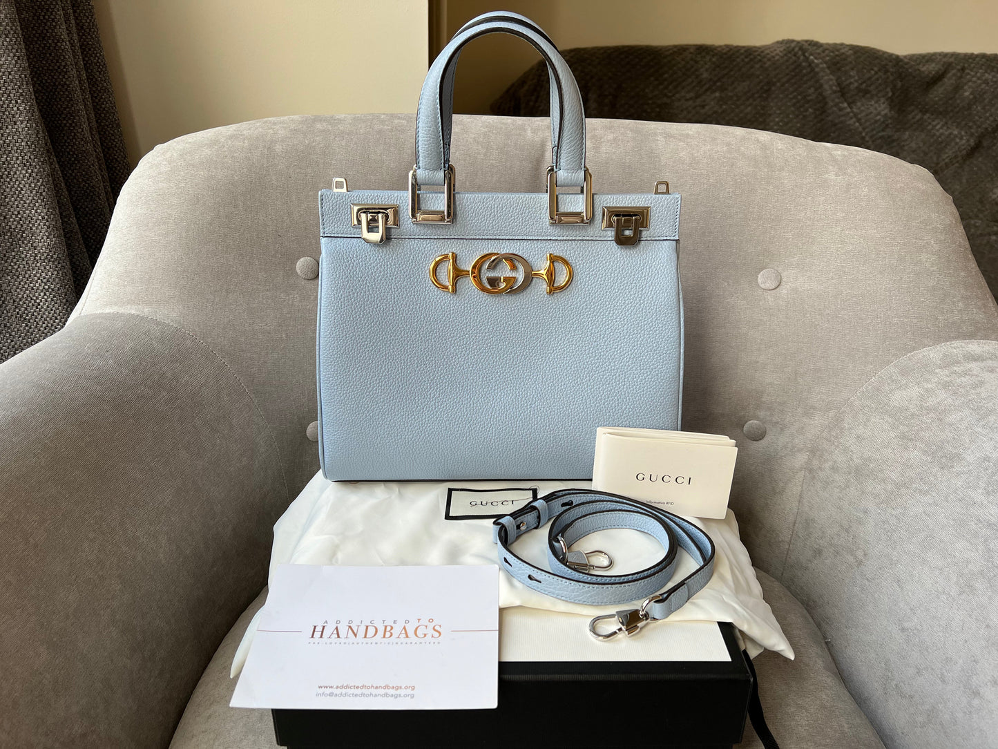 Luxury Gucci Pale Blue Medium Zumi Tote