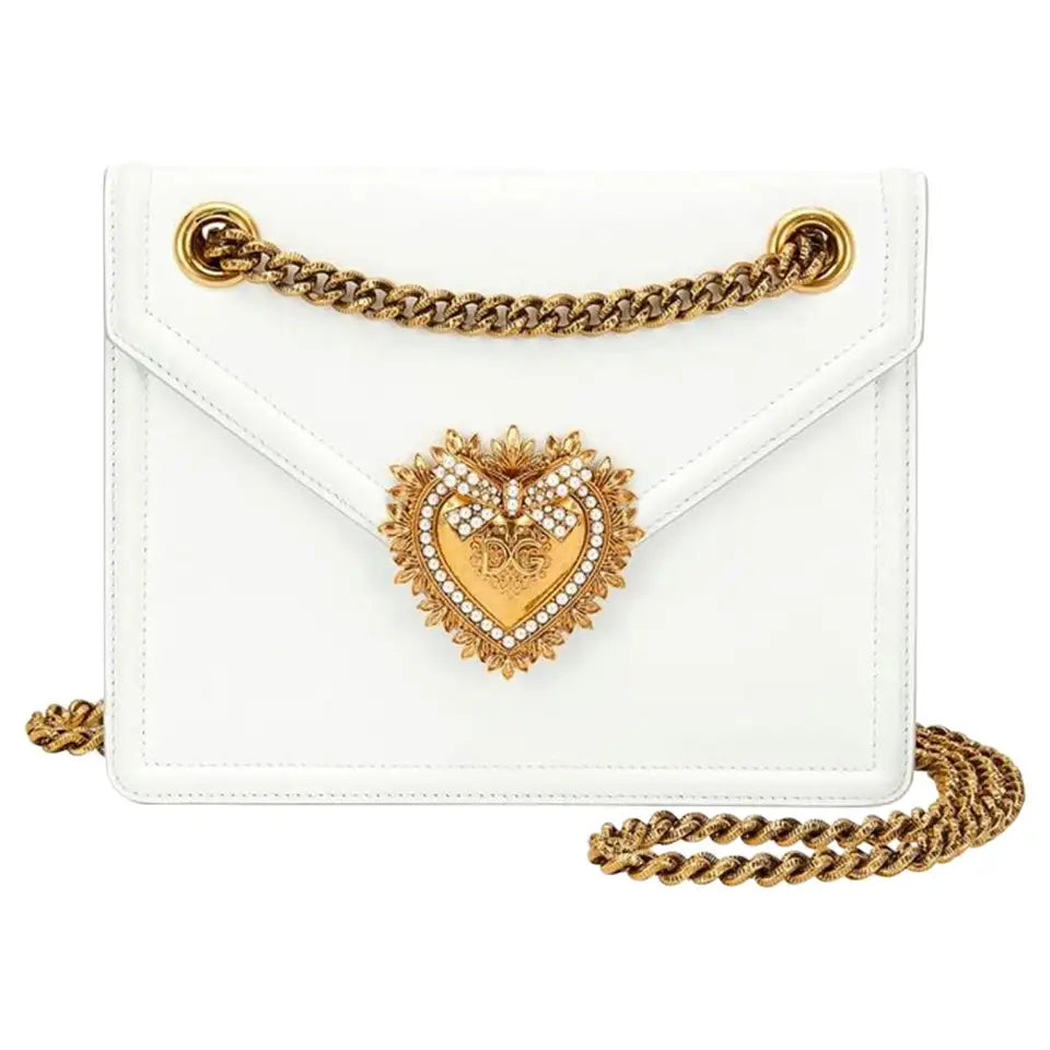 Dolce and Gabbana Small Smooth Calfskin Devotion Bag in White